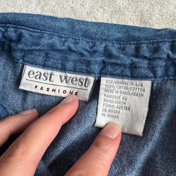 Denim Button Down Top with Floral Embroidery - Picture 5 of 5